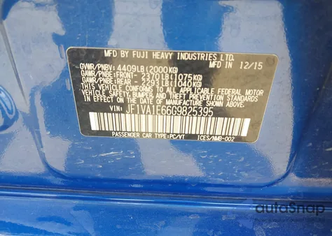 2016 Subaru Wrx Premium z USA, uszkodzony, nr VIN JF1VA1E66G9825395